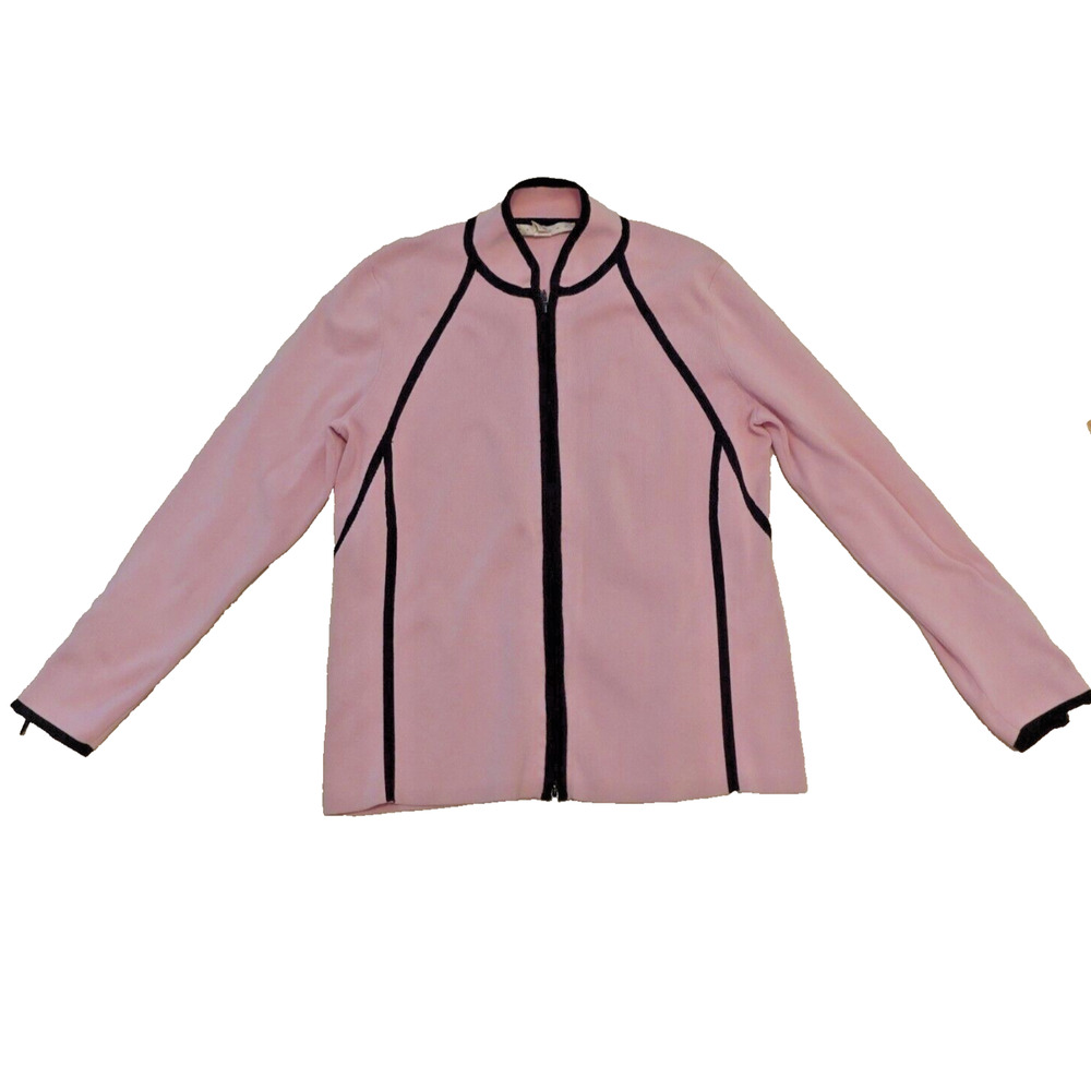 Belford Sweater Women M Cardigan Knit Full Zip Long Sleeve Pink Black Piping